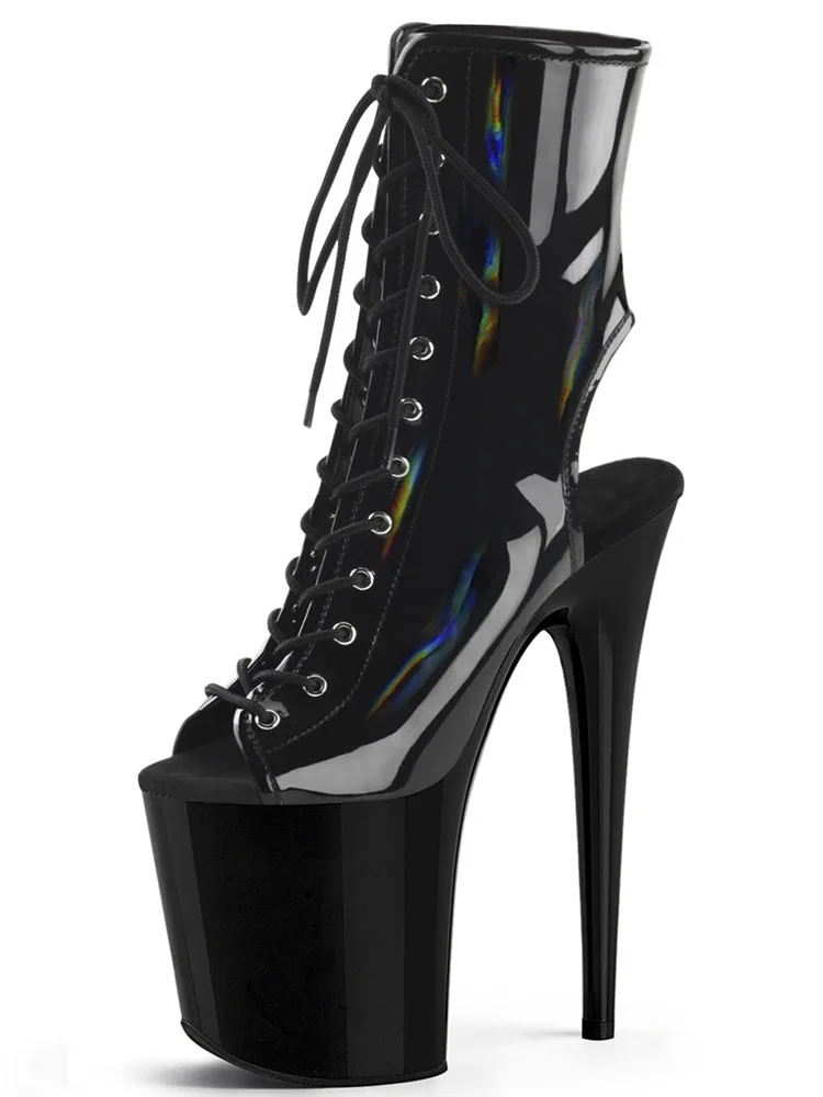 

Экзотические лазерные ботильоны на платформе 8 дюймов, готические, для ночного клуба, на шнуровке, с открытым носком, гладиаторские, для кроссдрессинга, для танцев на пилоне