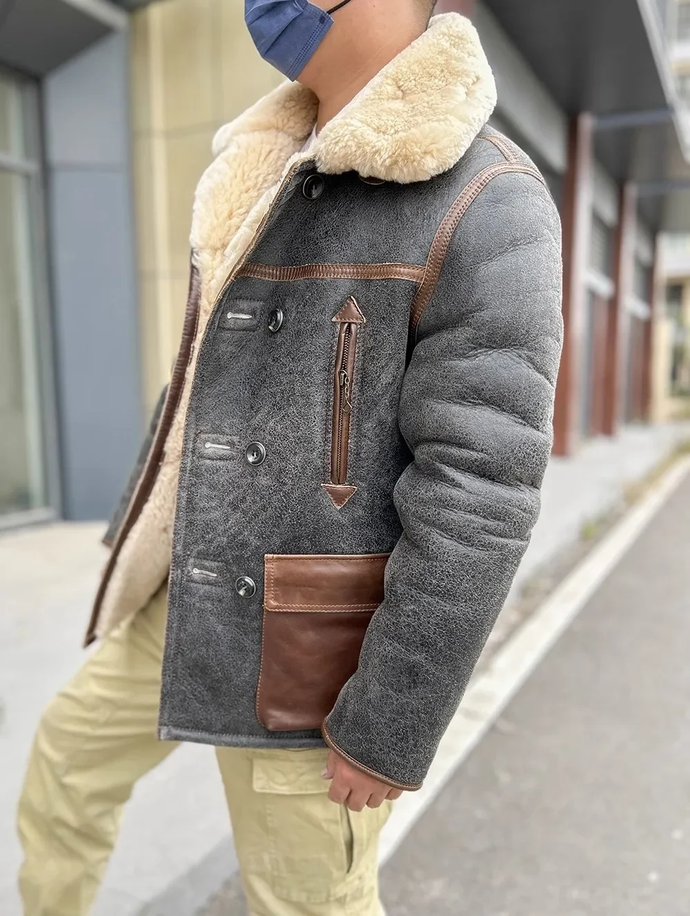 LNY SHop Best.Super thick shearling cloth.Mens 100% natural fur jacket.Winter warm 2cm wool real leather coat.Vintage show