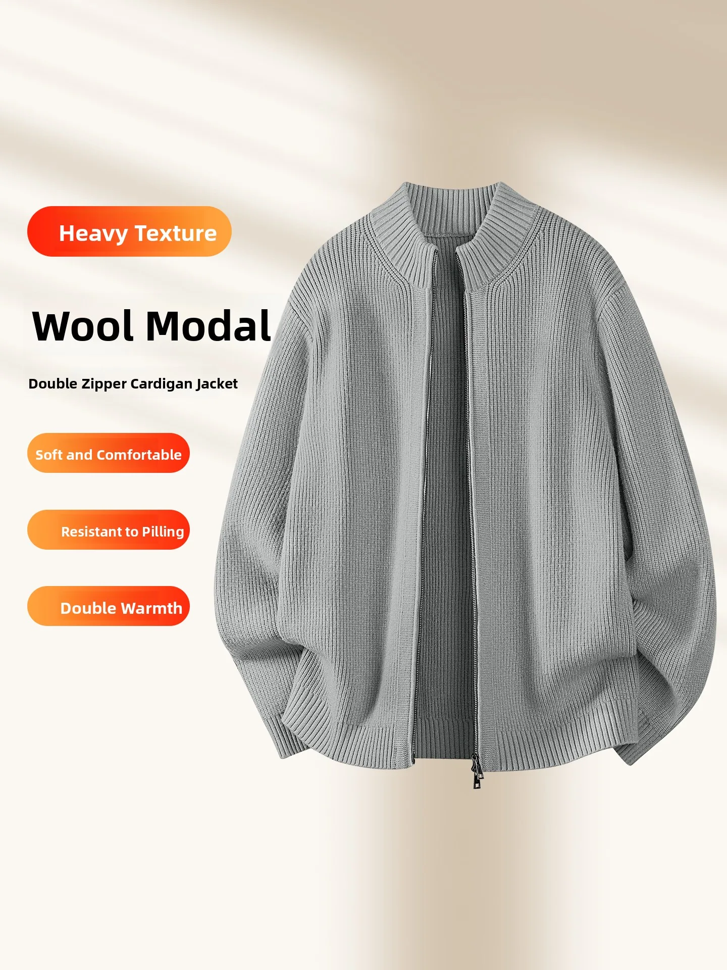 

Двухслойный вязаный кардиган из модала и шерсти с воротником-стойкой, свободного кроя, на осень-зиму, повседневный, теплый