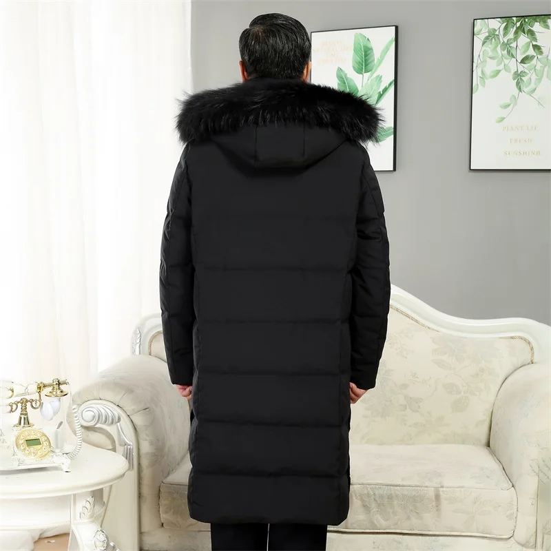 

New 2025 Winter Long Men's down Jacket over Knee Dad Clothes Middle-Aged And Elderly Fashionable Polyester Fiber White Duck down