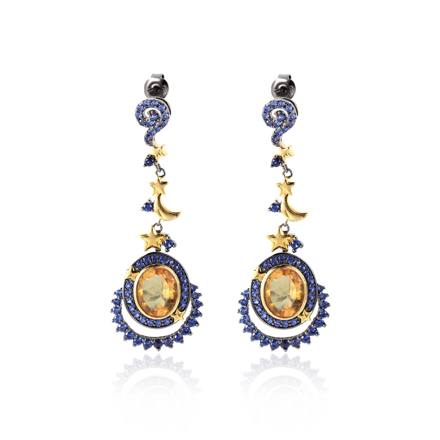 Moon Star Bezel Setting Natural Citrine Earing Fashion Bridal Ladies Earrings