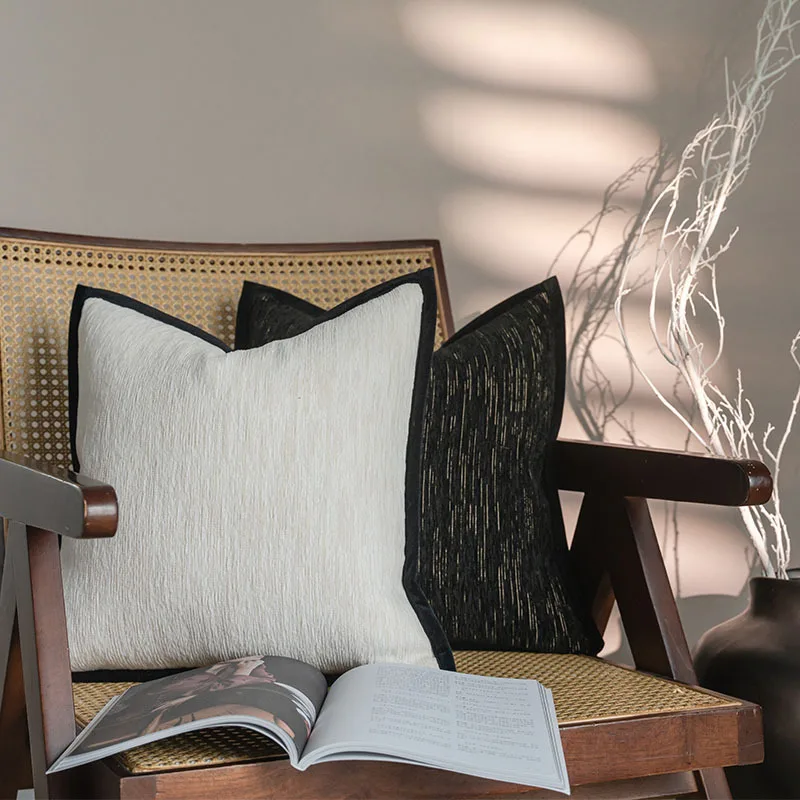 Whitel Black Color Pillow Luxury Modern Geometric Cushion Case Shiny Stripe Decorative Pillow Cover For Sofa Chair Home Decorate
