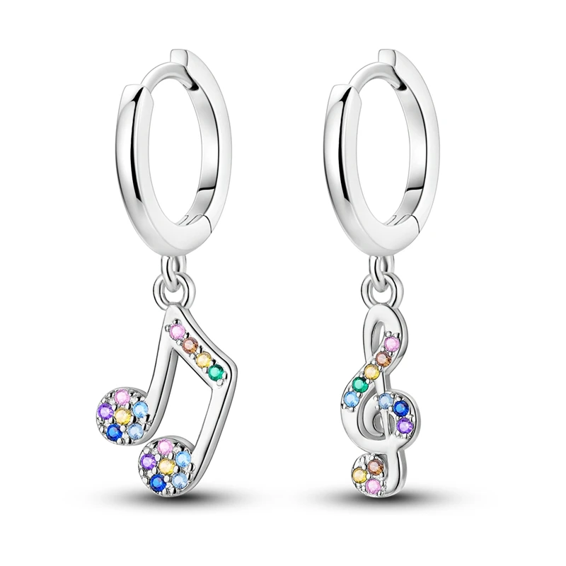 Woman Hoop Earrings 925 Sterling Silver Colored Music Symbol Hoop Earrings For Women Earrings Jewelry Anniversary birthday Gifts