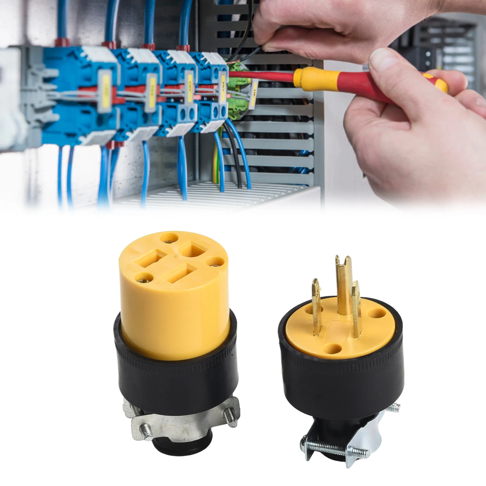 

Electrical Replacement Ends 3 Prong 1 Male & 1 Female for Worn Cords Rated 15A Quick and with Galvanized Steel Clips