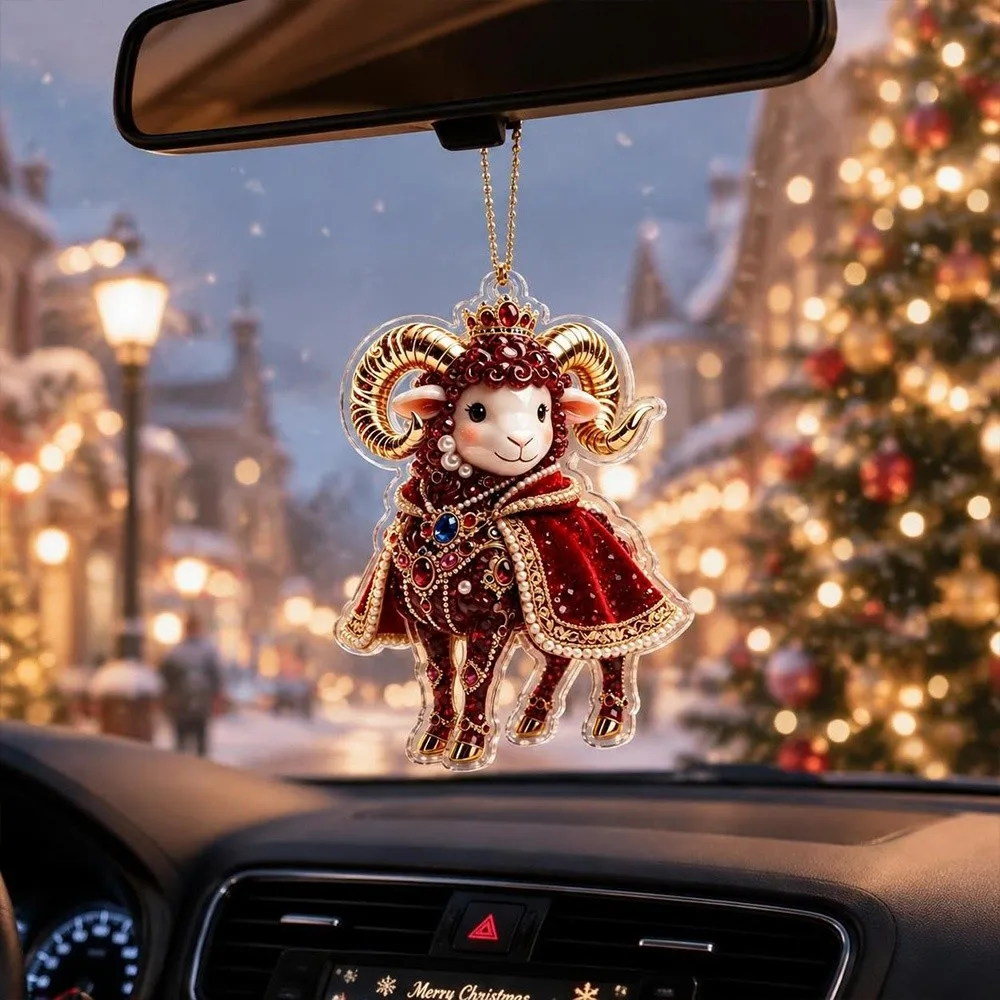New 2D Flat Goat Hanging Ornament Set Shining Acrylic Goat Pendant Simulation Artificial Rhinestone Keychain Bag Charms