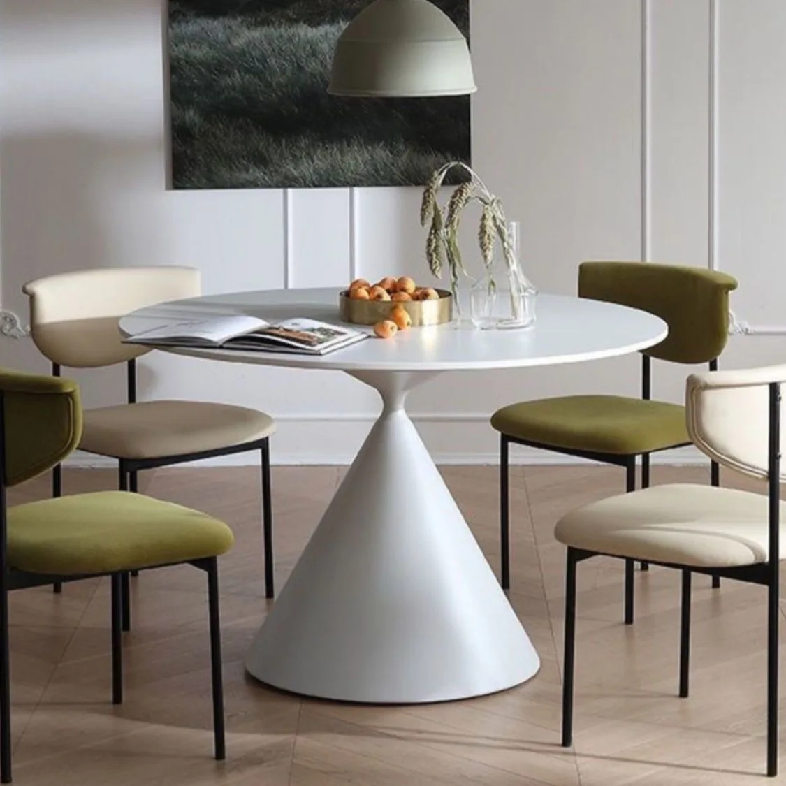 French antique dining table, retro household round solid wood round table