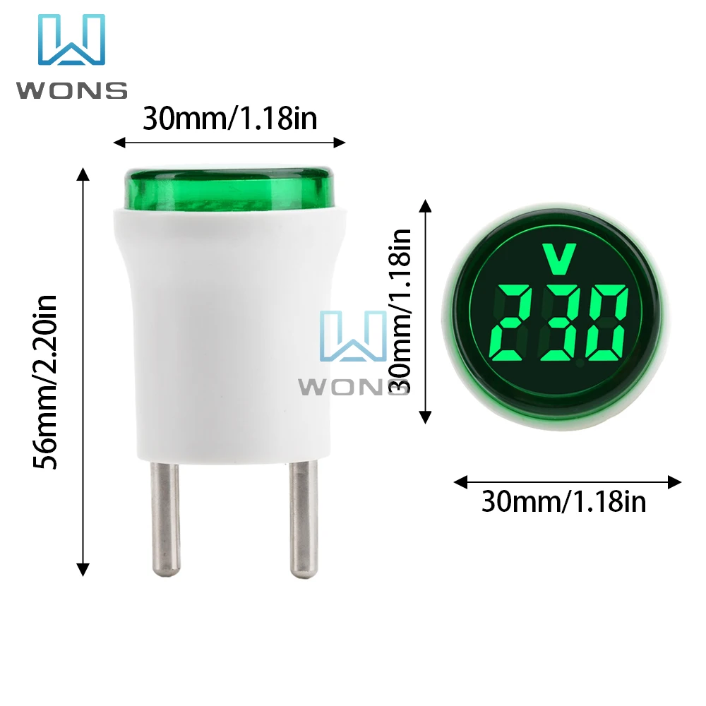 Woltomierz cyfrowy LED AC 50-500V okrągły miernik napięcia 30mm wskaźnik kontrolny próbnik napięcia Panel testowy Amp detektor EU Plug