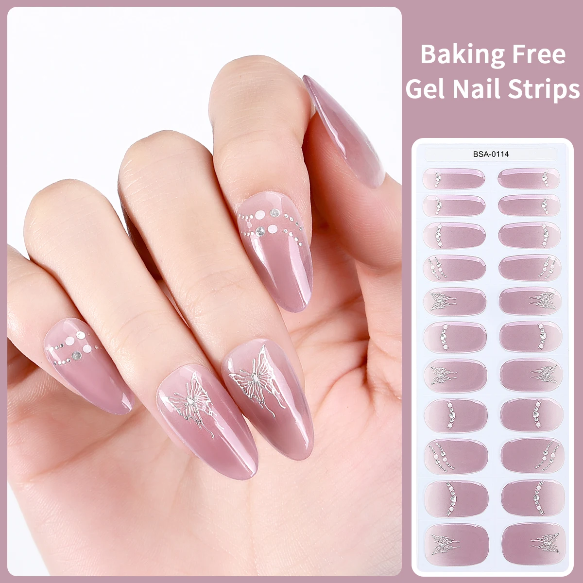 

22Tips Butterfly Flowers Gel Nail Stickers Full Cover No Bake Adhesive Nail Strips Bow Star Japanese and Korean Style for Girls