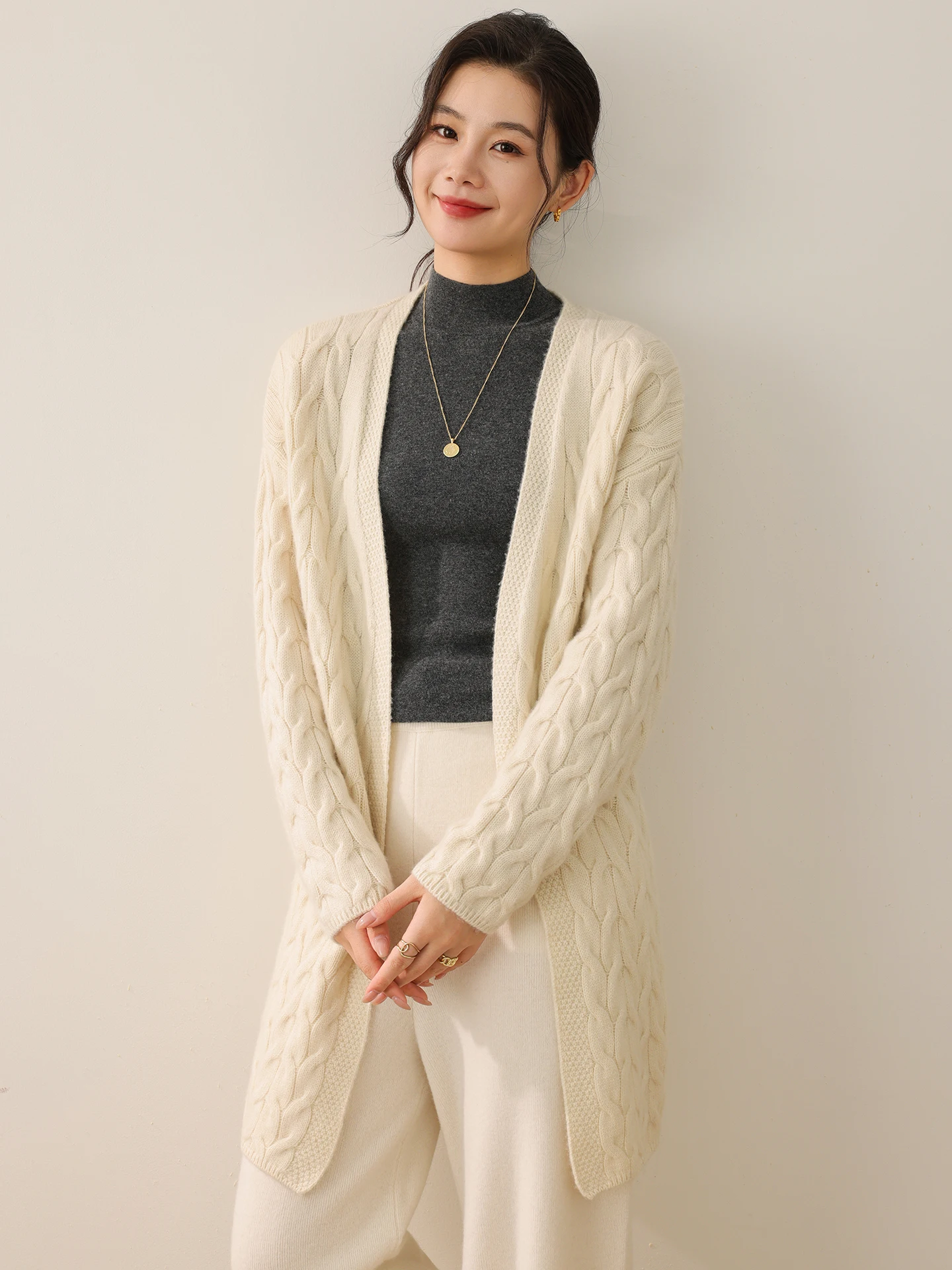 

Light Luxury 100% Merino Wool Women's Sweater New Fashion Autumn Winter Female Knitted Cardigan Ladies Long Sleeve Clothing Tops