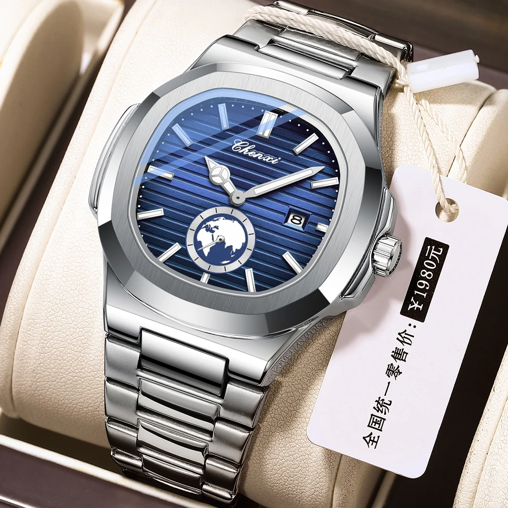 CHENXI Business Men Original Stainless Steel Quartz Watch Waterproof Man Luminous Date Display Stylish Durable Male Wristwatch