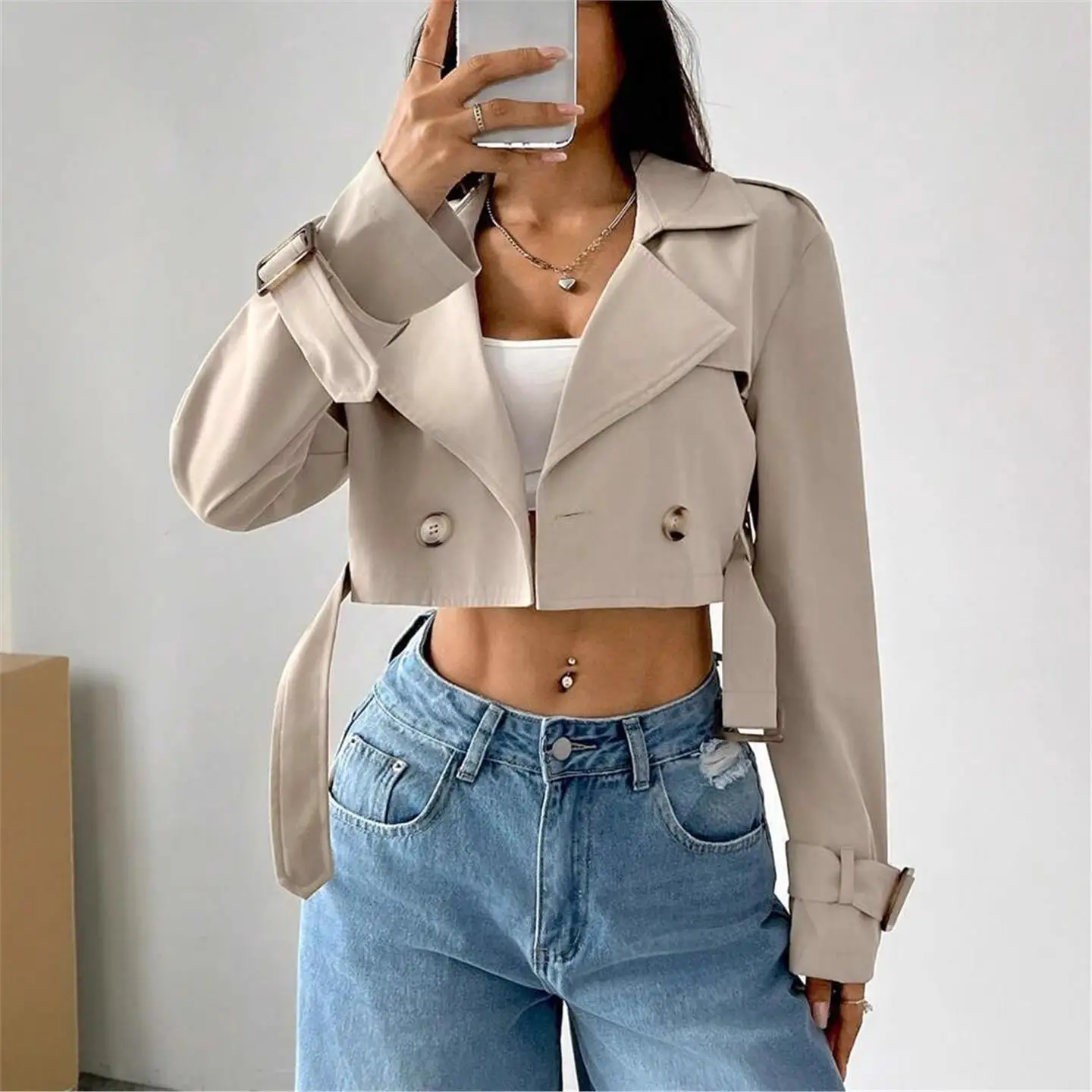 

Весна-Осень 2025 г. Женское повседневное ор-пальто с поясом Long Sve Cotton Jaet Faionable Ele Sle Китайское производство