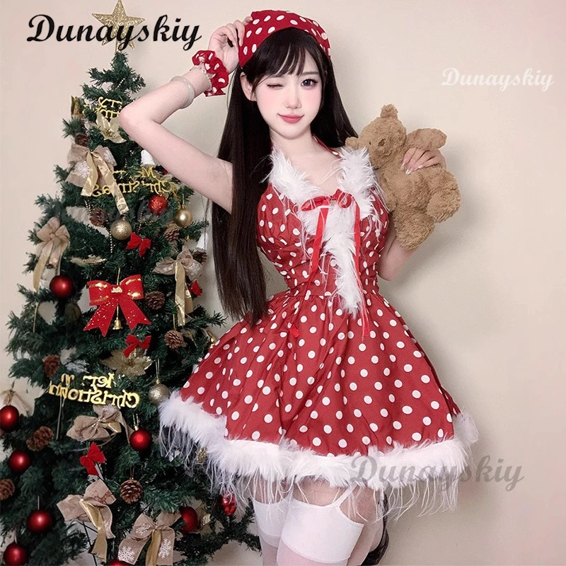 Christmas Clothes Collection Women Santa Claus Uniform Cosplay Xmas Plush Red Velvet Warm Dress Outfit Anime Girl Costumes