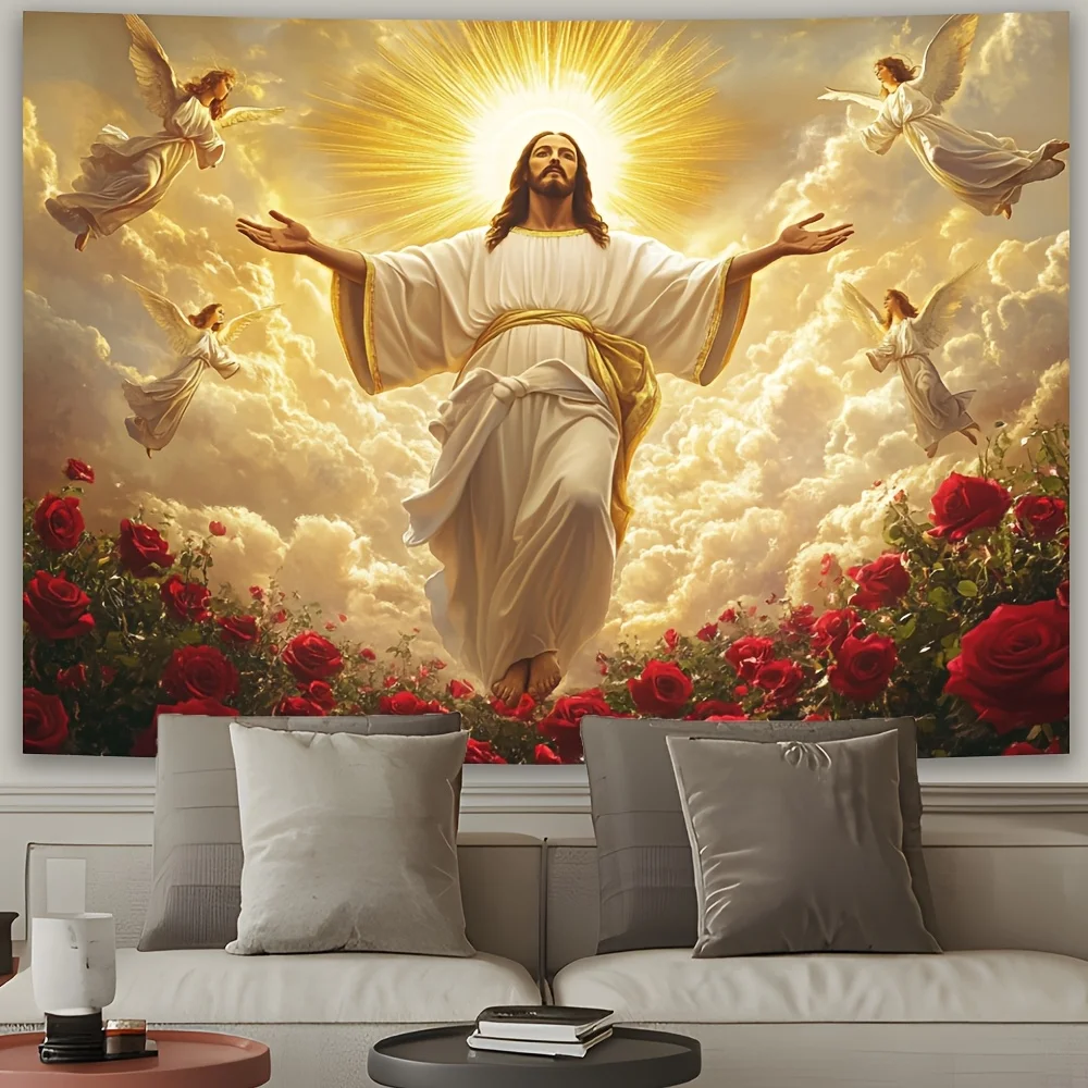 VIKAMA Sacred Light Jesus Tapestry Church Chapel Devotional Living Room Religious Theme Living Room Decor