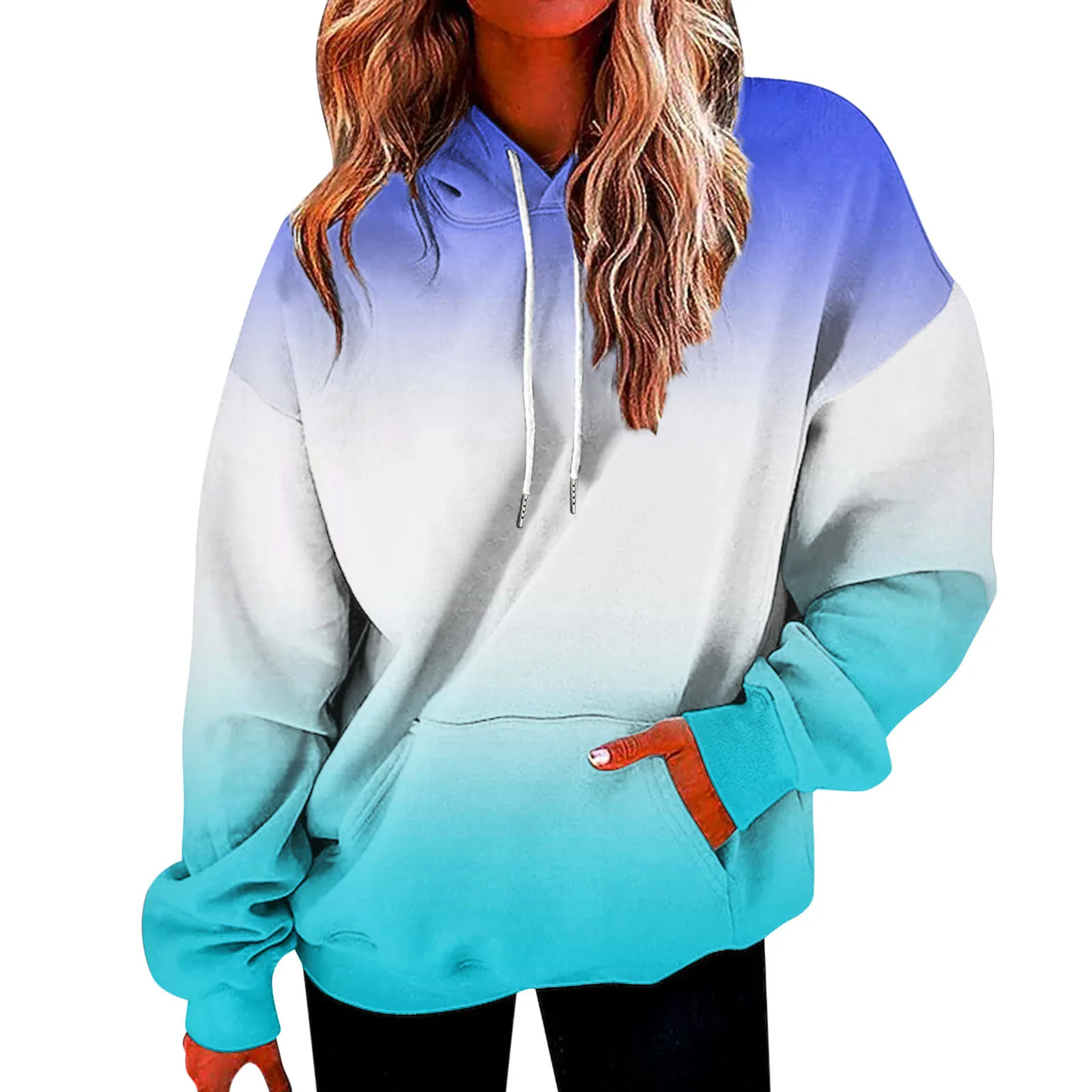 Womens Hooded Sweatshirt Long Sleeve Drawstring Sweatshirt Loose Fairycore Cropped Tops