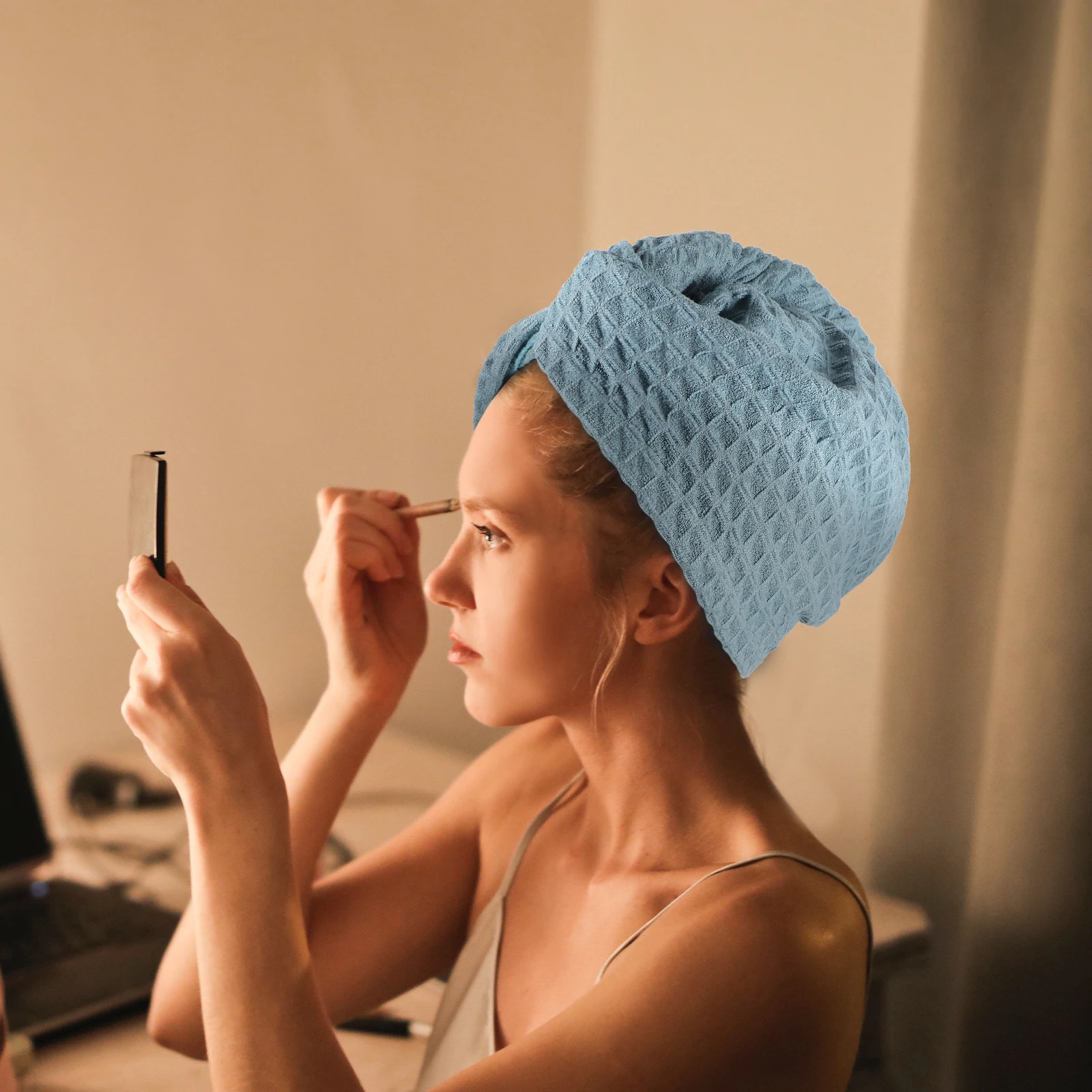 

2pcs Waffle Towel Quick Drying Hat Bath Women Fast Dry Fast Dry Hair Caps Smoother Hair-Drying Caps Hair Texture