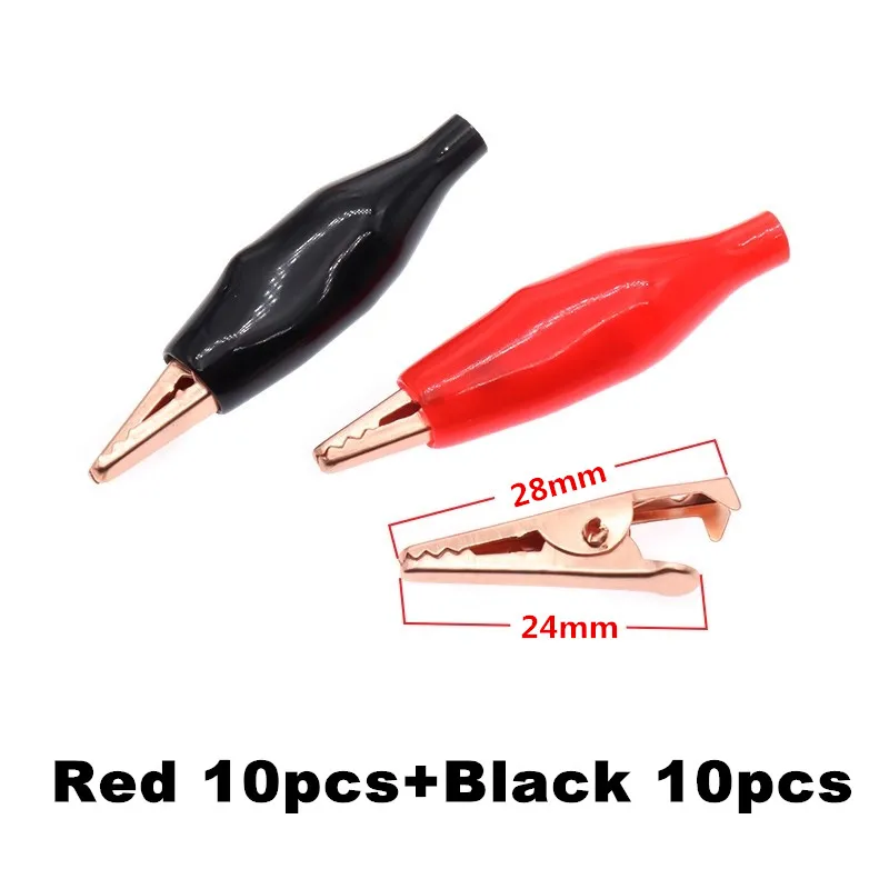 20PCS 28/35/45MM Metal Alligator Clip copper Crocodile Electrical Clamp Testing Probe Meter Black Red with Plastic Boot