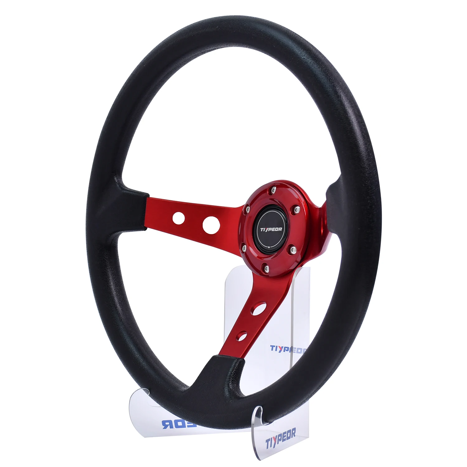 PU Material 90mm Deep Modified Sports Steering Wheel with 5mm Thickness Oxidized Bracket