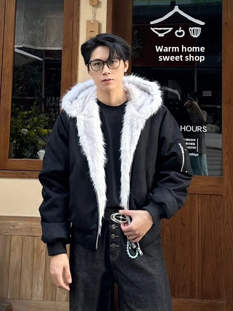 

American Sle ort Fce Lined Warm Cotton Jaet Men's Cleanfit Winter Outdoor Cold Resistant Coat Trendy Youth Casual Ho...