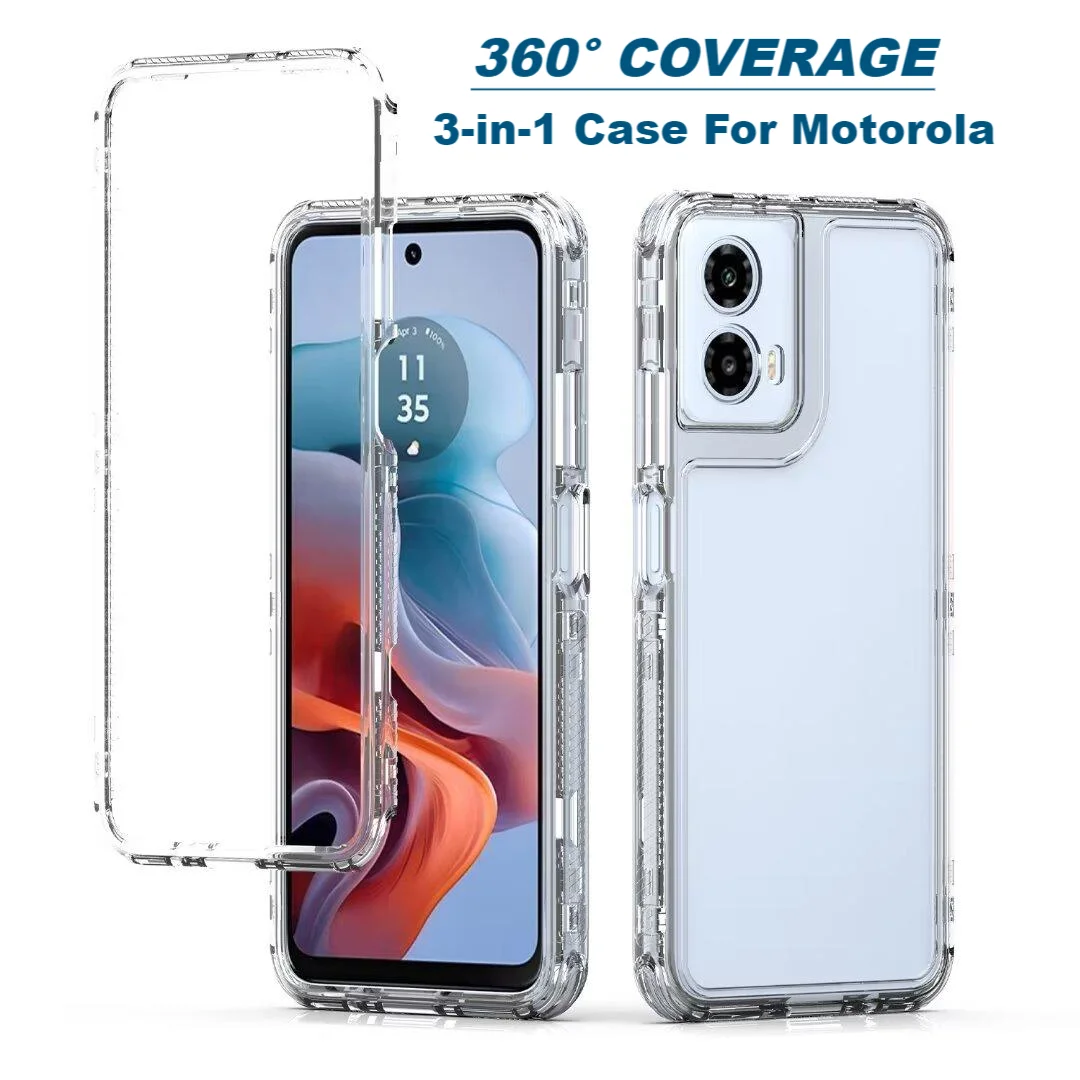 

360° Clear Full Body Shockproof Phone Case For Motorola Edge 40 Neo PC+Acrylic Cases For Moto G84 G54 G34 G14 G23 G13 E13 Cover