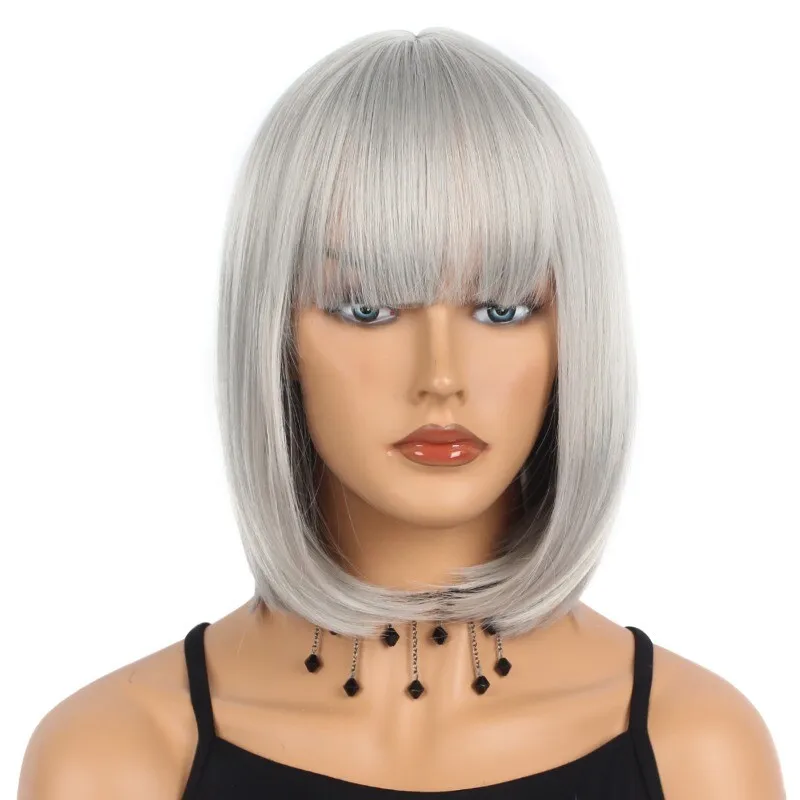 

Ladies Wig Natural Short Straight Hair Wig Grey Women Wig+Wig Cap