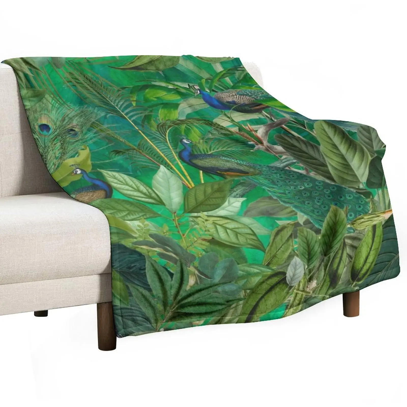 

Peacocks GreenParadise Vintage Botanical Jungle Illustration Throw Blanket warm for winter Plaid For Baby anime Blankets