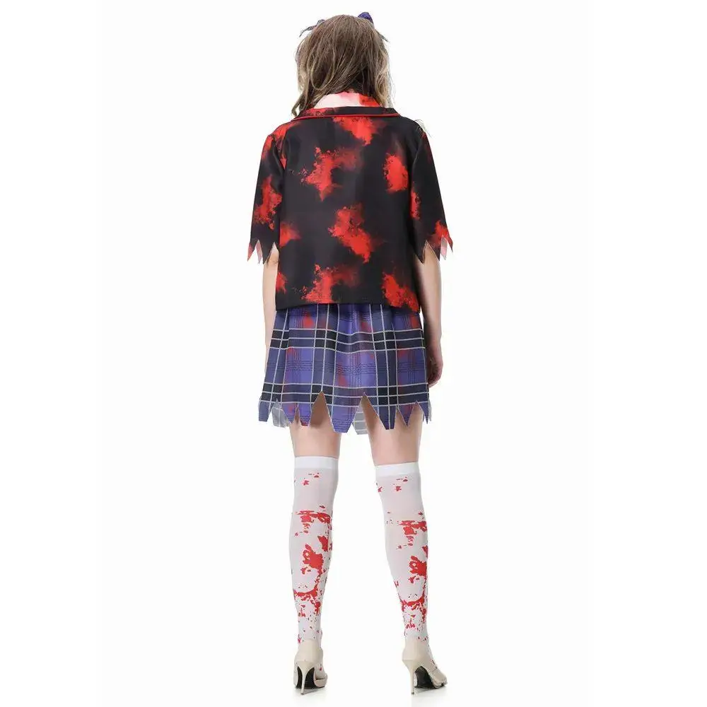 زي تنكري للنساء على شكل زومبي لحفلات الهالوين بثيمة الرعب الجامعي، مصنوع من مواد أخرى 00%، موضة خريف 2024، فستان أنيق للسيدات