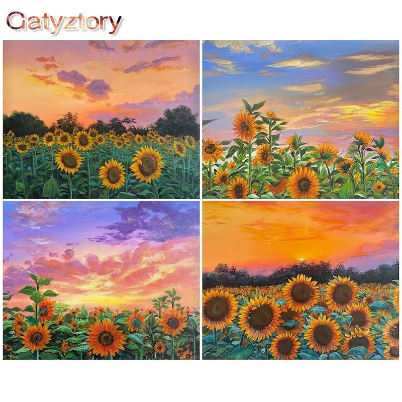 

GATYZTORY Paint By Numbers Handmade Unique Gift For Aldult Kids Sunflower Scenery Oil Picture By Number Home Decoration Artwork