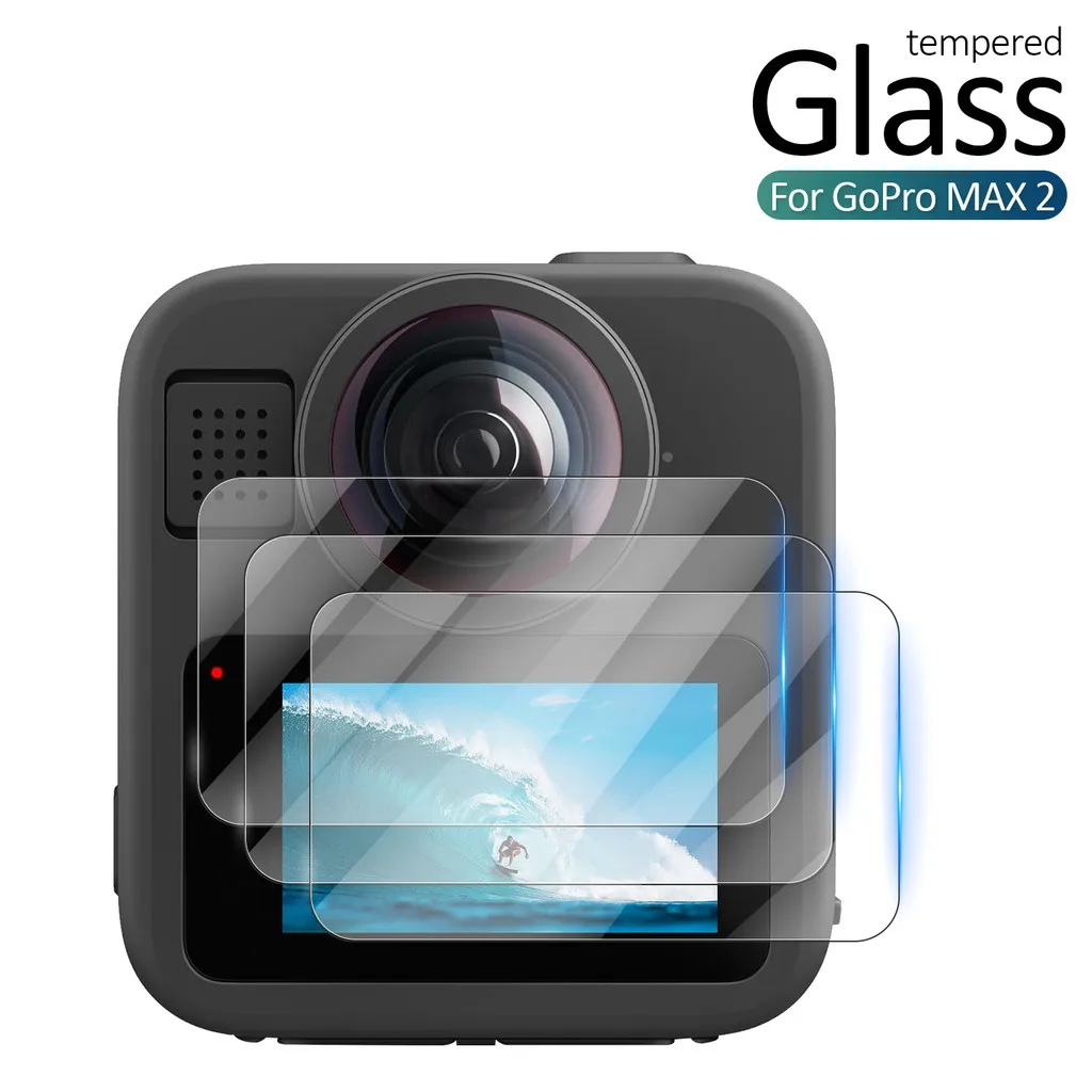 Protector de Pantalla de Vidrio Templado Transparente HD para GoPro MAX 2, Dureza 9H, 8K Ultra, Anti-Rayones, Accesorios para Cámara