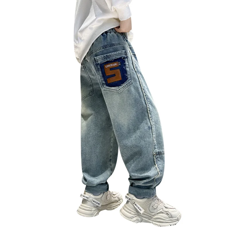 

New Spring Big Boys Jeans With Pockets Children Casual Straight Fit Blue Jeans Trousers Kids Teenagers Fashion Denim Pants 5-14Y