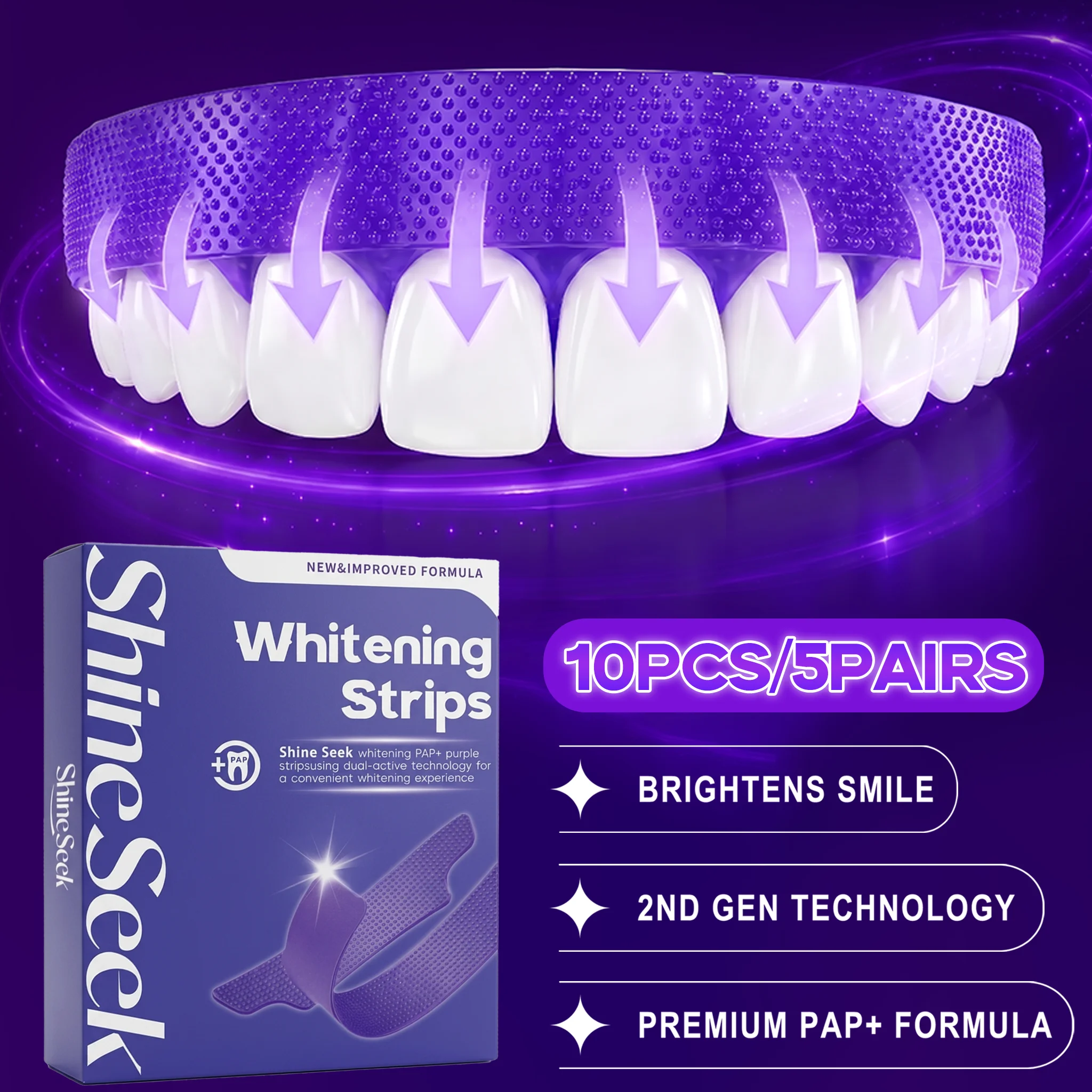 10Pcs/5Pairs Brand New Upgraded Pap+Purple 30-Minute Fast Whitening Tooth Strips, Third-Generation Purple Tooth Strip Technology, Gently Whitens Teeth, Does Not Contain Hydrogen Peroxide, Suitable for Sensitive Gums, Does Not Harm Gums, Non-Toxic and Non-Irritating, Suitable for Quick Teeth Whitening, for a Dazzling Smile