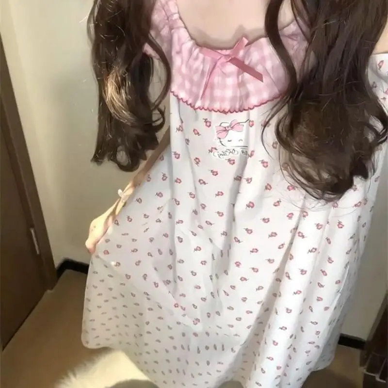 

Sanrios Cute Nightgown Hello Kittys Student Pajamas Fashion Loose New Style Home Clothes Simple Trendy Print High End Gifts