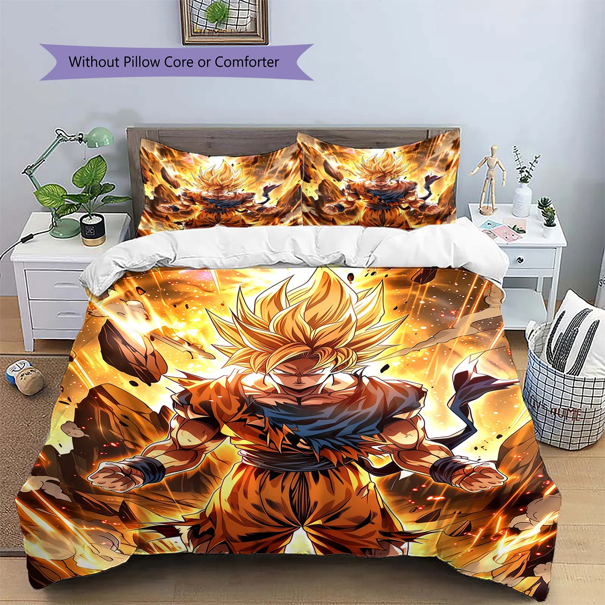 Goku Patterned Pillowcase & Duvet Cover Set Interior Bedding for Bedroom Gift Option for Lovers.-TING
