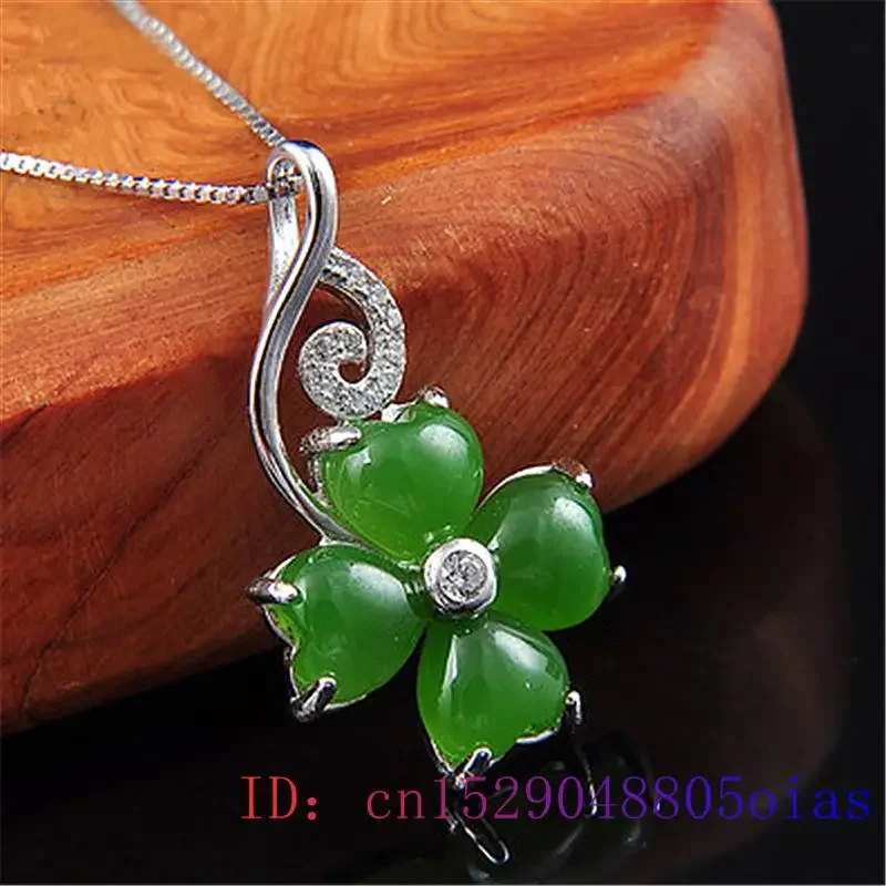 Colgante de trébol de Jade Natural para mujer, plata 925, calcedonia china, joyería, collar, amuleto de piedras preciosas, Ágata