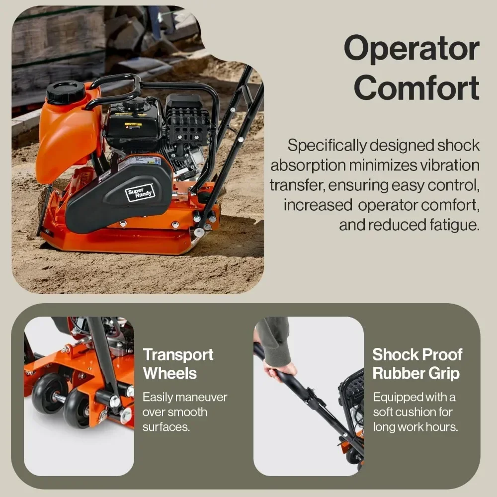 Plate Compactor with Water Tank - Enhanced for Dirt & Asphalt, 7HP 4-Stroke Engine, 5500VPM, 4200lbs Impact, 20x15 Inch Base