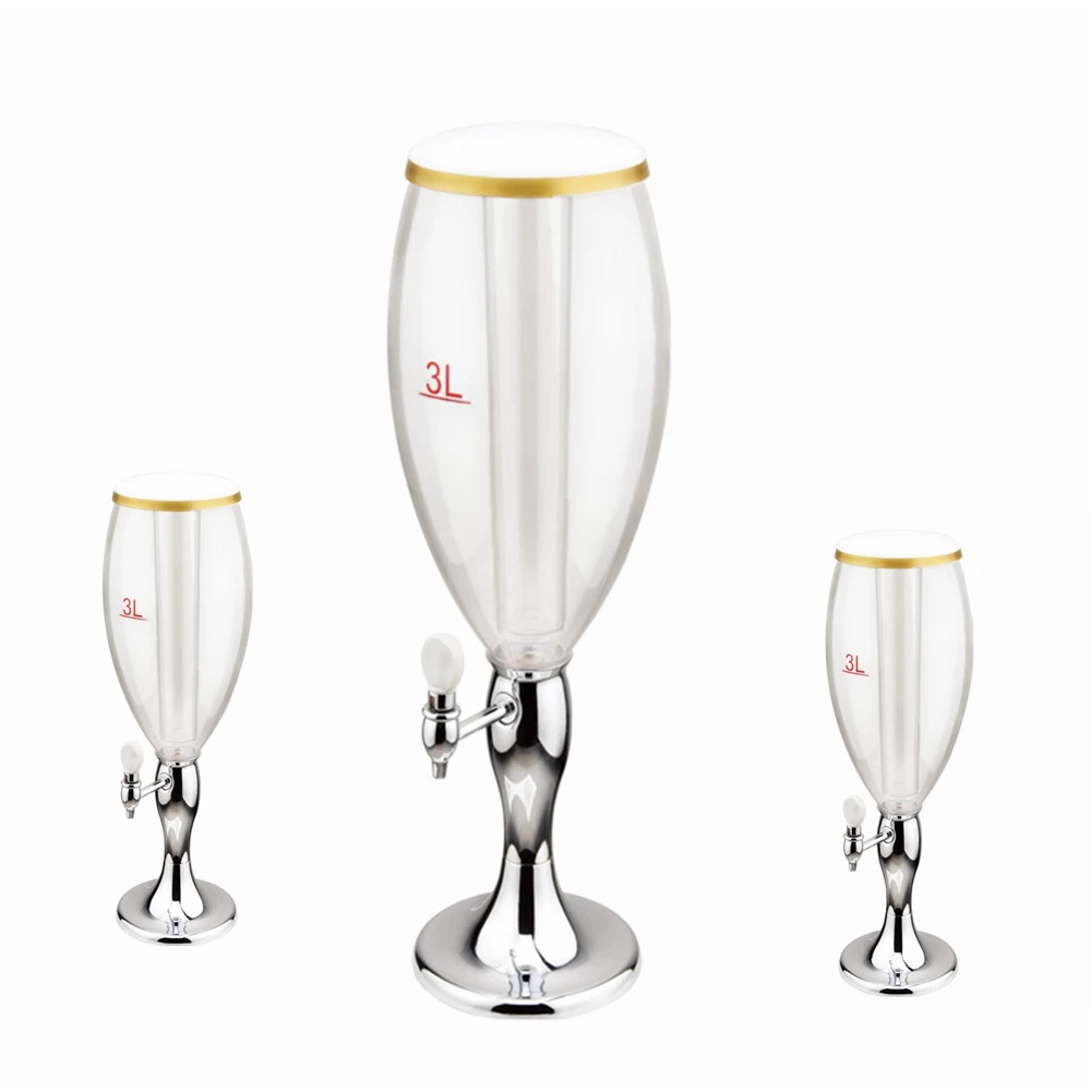 

3 Pieces Goblet Shape Zinc Alloy Base Beer Tower Dispenser with Ice Tube, Gift for Man, 3 Liters, BT27