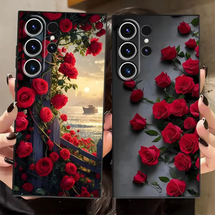 Funda Phone Cover Case for Samsung Galaxy S26 S23 S24 Plus Note 20 Ultra 8 9 10 S20 S21 FE S10 S9 S25 Ultra Creative Sail Rose