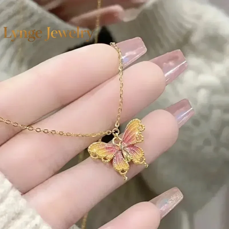 

Lynge Jewelry Real 18K Gold Butterfly Pendant for Woman Luxury AU750 Pendant Necklace Fine Jewelry High-quality Banquet Gift