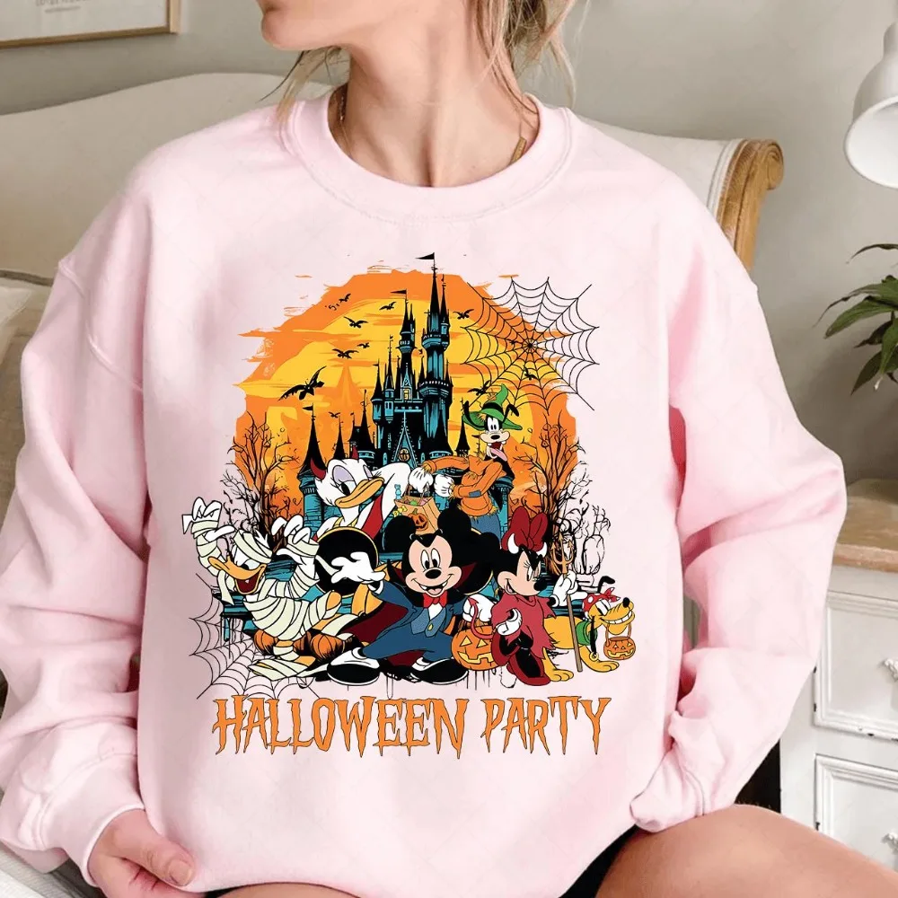 Felpa con cappuccio Disney Halloween Party Topolino Amici Castello spettrale Sfondo Minnie Pippo Maglione Donald Pumpkin Dolcetto o scherzetto Design