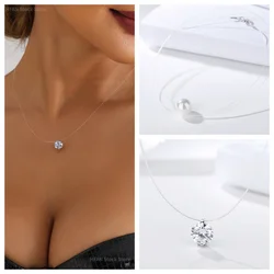 Hot Female Transparent Fishing Line Necklace Silver Color Invisible Chain For Women Rhinestone Choker Collier