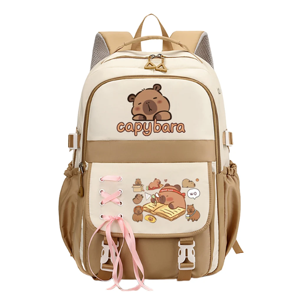 กระเป๋าหนังสือคาปิบาราสายสะพายไหล่ปรับได้กระเป๋าเป้สะพายหลังสาวน่ารักกระเป๋าเป้สะพายหลังการ์ตูนน่ารักสำหรับนักเรียนวัยรุ่น