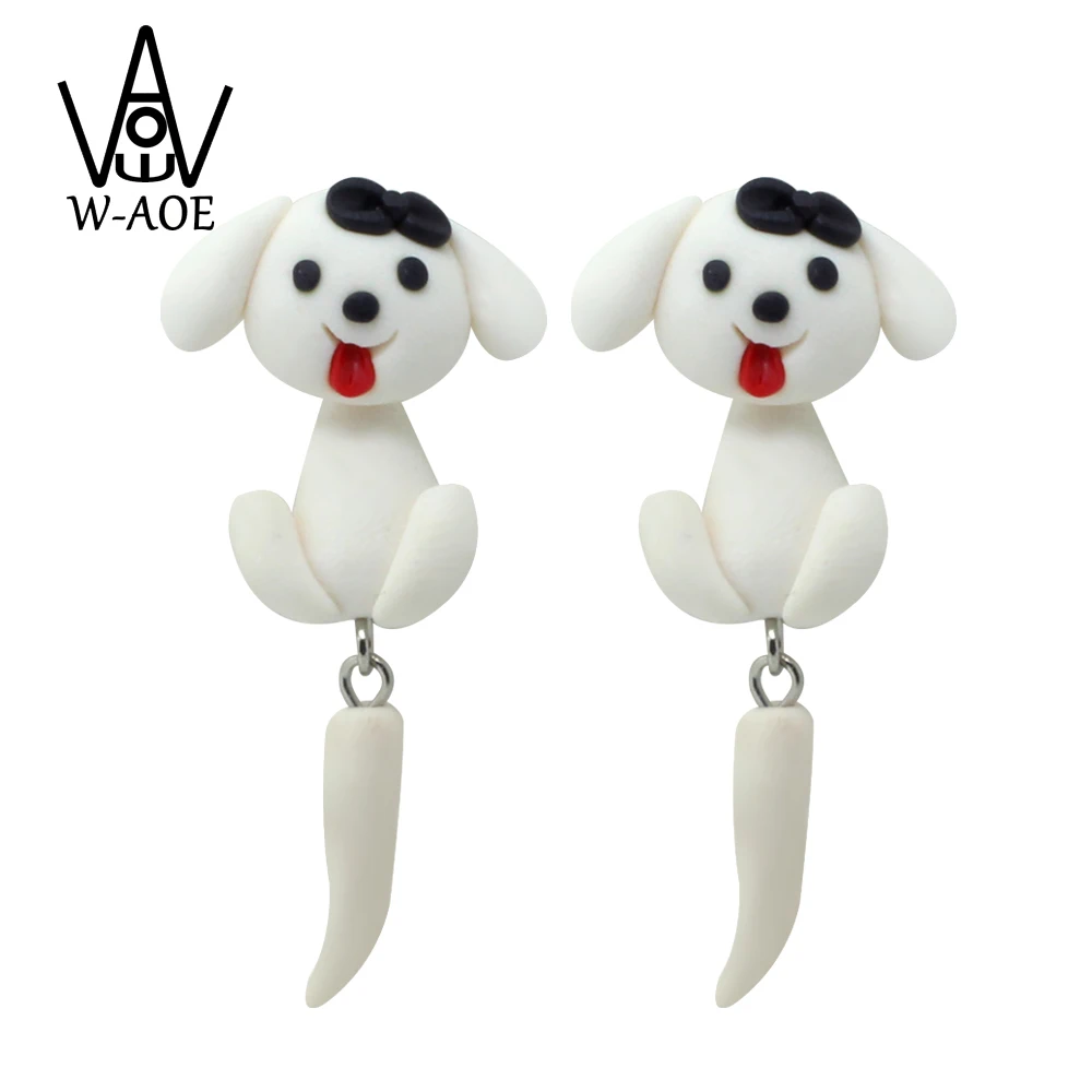 Handmade Christmas White Dog Polymer Clay Stud Earrings For Women Cute 3D Animal Red Hat Puppy Front Back Ear Jackets
