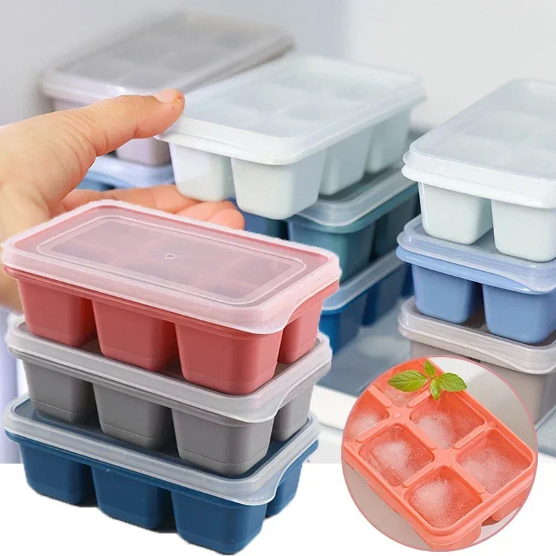 Easy To Disassemble Square Ice Cube Tray Ice Cream Mold for Household Kitchen Tools, Silicone Ice Cube with Detachable Lid 1PCS