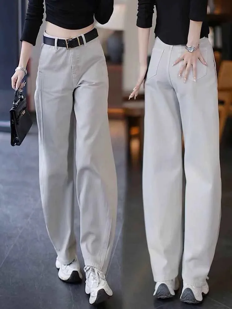 2025 Nuevos pantalones vaqueros de pierna recta de cintura alta para primavera y otoño para mujer con ambiente elegante