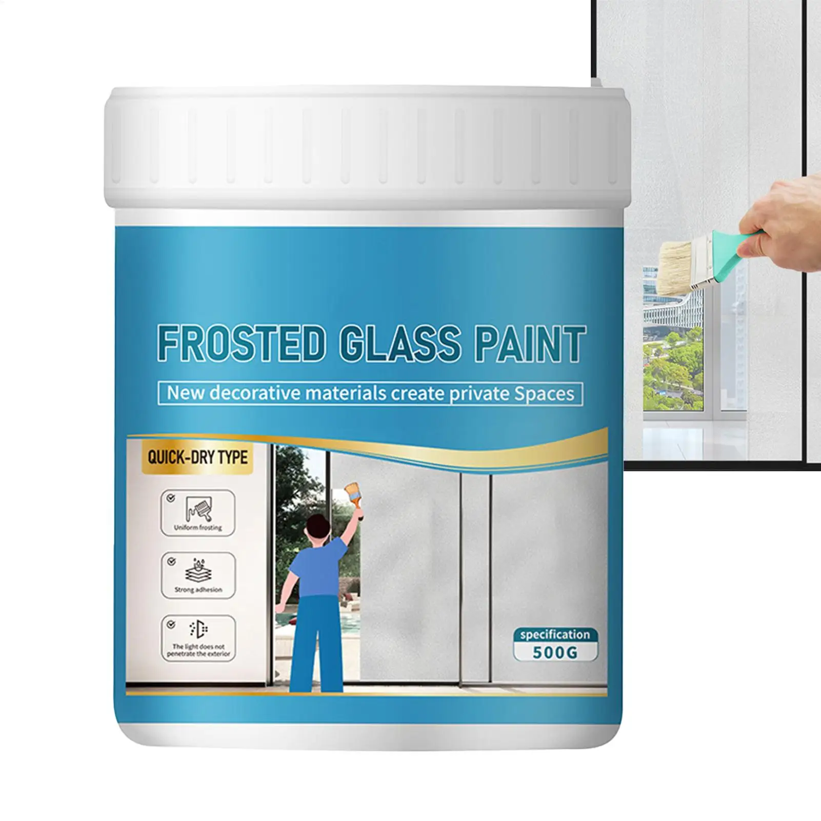 Frosted Window Paint 500g Waterproof Glass Paint Water-Based Paint for Window Bathroom Bedroom Living Room Kitchen Ceiling