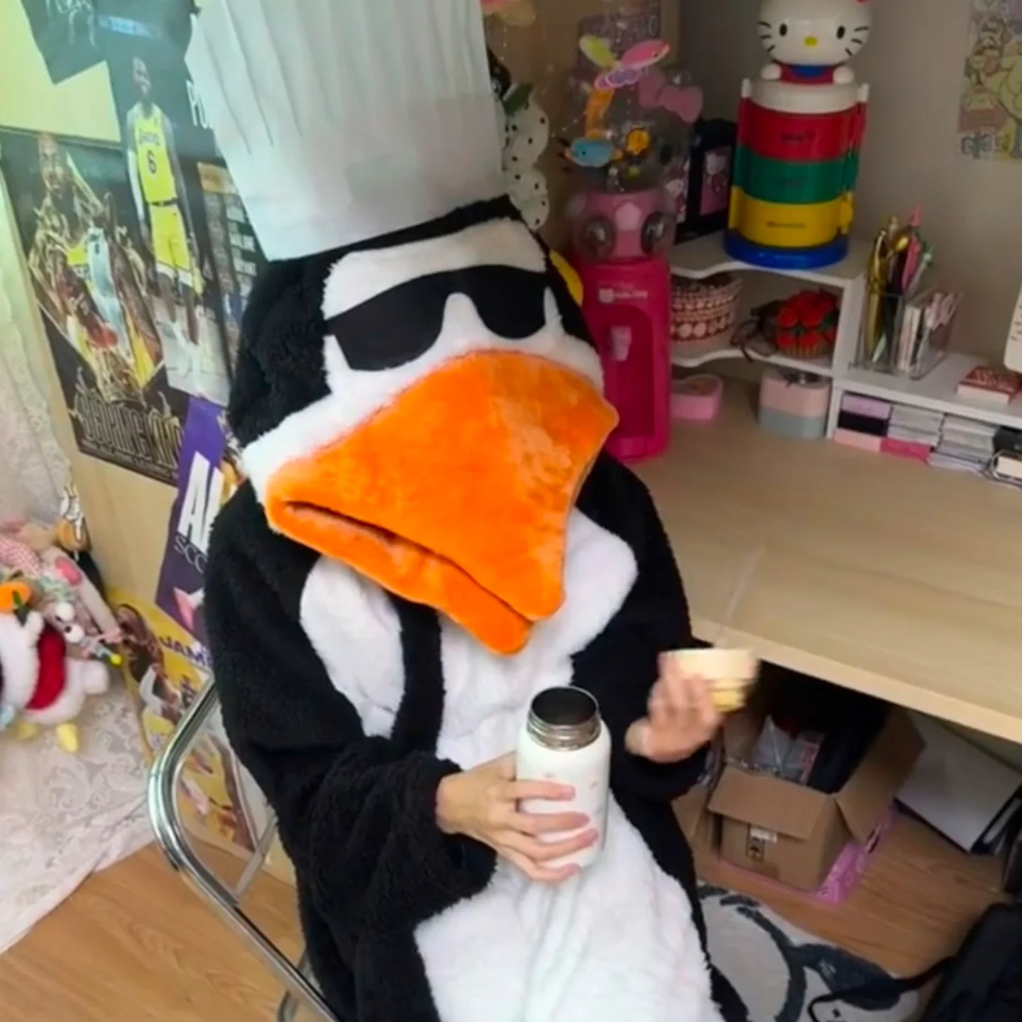 زي بيجامة تنكري أنيق على شكل بطريق - نيسيي من الفلانيل مع قبعة شيف وزي مضحك مستوحى منقار كبير الحجم