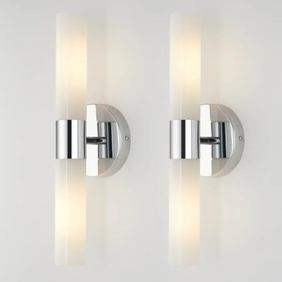 

Wall Sconces Set of Two, Modern Chrome Bathroom Light Fixtures Vanity Lights, Double Tube Wall Lights Gold Bathroom Lights Scon