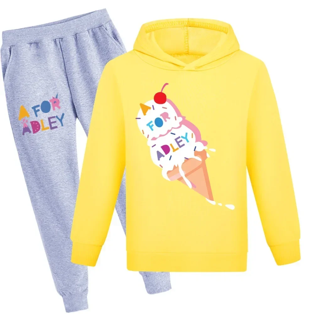 Sudadera con capucha de dibujos animados A FOR ADLEY para niños, ropa de otoño 2024, sudaderas con capucha para niñas pequeñas, pantalones, conjunto de 2 uds, traje deportivo para niños, ropa para niños