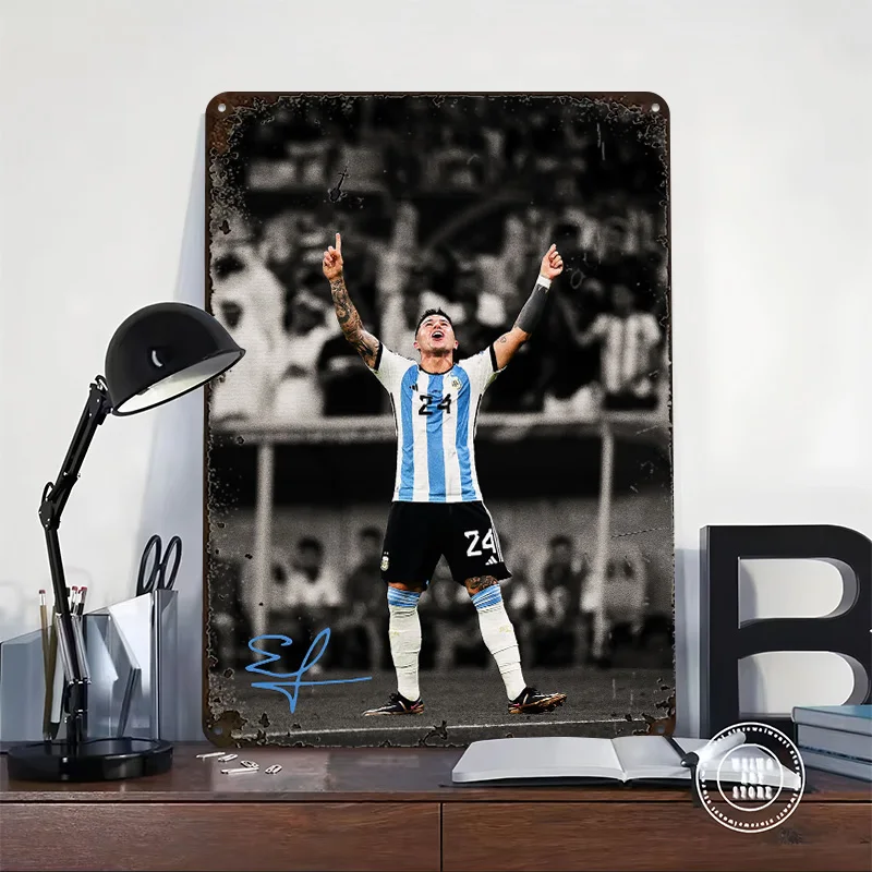 Enzo Fernandez Metal Poster Customized Wall Art Retro Vintage Metal Signs for Man Cave Home Decorations Living Room Desk Decor