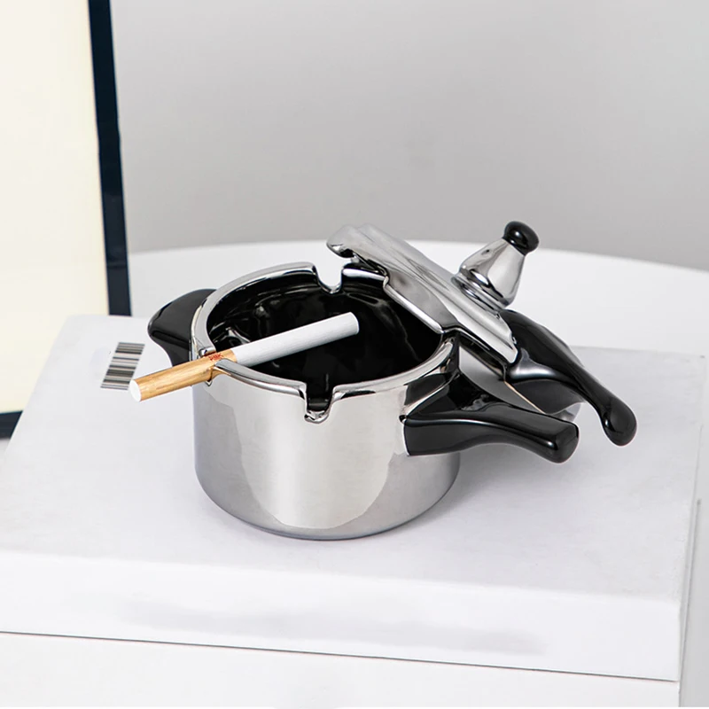 

Creative And Interesting Pressure Cooker Ceramic Ashtray With Lid To Prevent Fly Ash, Home Living Room Office Ashtray Decoration