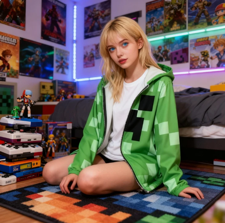 Kostium Cosplay MC z Gry Zielony Uroczy Płaszcz w Kratę Dziewczęce Codzienne Komplety Kurtka Ubrania Świąteczne Strój na Halloween dla Dzieci i Dorosłych